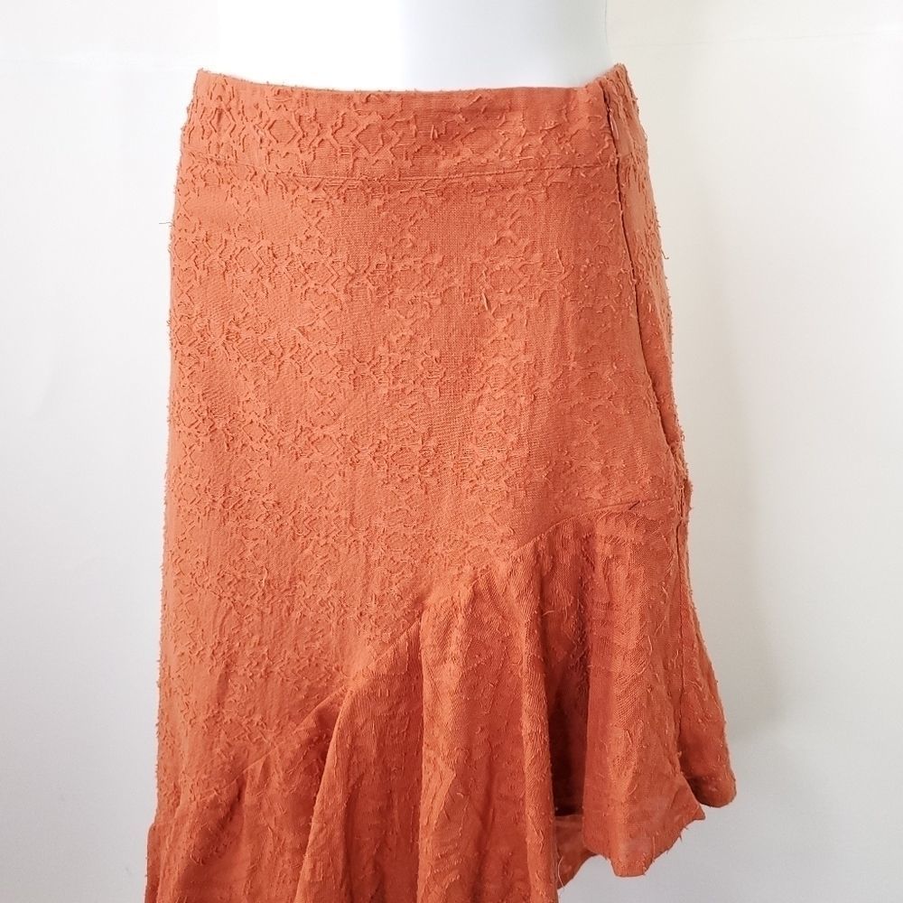 Free People Serena Asymmetrical Ruffle Midi Skirt 100% Cotton Orange sz 8 NEW - Picture 4 of 10